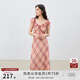 自巧小個(gè)子紅色雪紡格紋連衣裙女2025夏裝新款掐腰裙度假風(fēng)長(cháng)裙子 紅白格 S （尺碼：3）