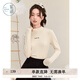 紫涵（ZIHAN）紫涵半高領長袖T恤女2024冬季新款撞色印花修身顯瘦上衣休閑百搭 米金 XL