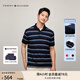 TOMMY HILFIGER【透氣舒適】夏季男珠地棉美式潮流寬條紋翻領(lǐng)短袖T恤POLOJA352 藏青深藍(lán)條紋FAP M （推薦：135-150斤）