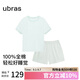 ubras水果系列套頭短袖短褲家居服套裝情侶女士睡衣女款-冰藍(lán)綠 L