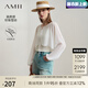 AMII中秋好禮2025夏季新款通勤風(fēng)百搭V領(lǐng)綁帶短款雪紡衫女插肩袖 米白 S