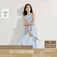 茵曼法式掛脖連衣裙春夏季女裝無袖蛋糕海邊度假風(fēng)長裙子 淺水藍(lán) M