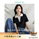 茵曼休閑條紋正肩T恤夏季女裝設計感POLO領(lǐng)顯瘦短袖 午夜黑 XL