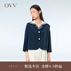 OVV2023春夏新款女裝精致圓領(lǐng)七分袖桑蠶絲短款休閑夾克外套 藏青（凈色）25 M