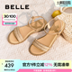 百麗（Belle）度假風(fēng)一字帶涼鞋女2025夏新商場同款水鉆面涼鞋3CQ36BL5 杏色 37 (235mm)