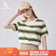哈吉斯（HAZZYS）女裝 夏款女士寬松條紋圓領(lǐng)T恤衫女ASTSE0BBE58 卡其色KK L (165/88A 40)