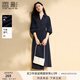 香影掐腰襯衫連衣裙女2025秋季新款燈籠袖圍裹式藏青色v字翻領(lǐng)裙 藏青 S 55/80A/85-95斤