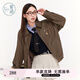紫涵（ZIHAN）紫涵復(fù)古咖色翻領(lǐng)皮衣外套女秋季新款短款高級(jí)感機(jī)車夾克上衣 咖色 L
