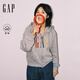 Gap女裝2025秋季新款刺繡logo寬松落肩長(cháng)袖抓絨連帽衫衛衣792552 淺灰色 S (160/84A) 亞洲尺碼