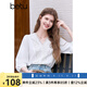 百圖betu女裝2025春季新款襯衫V領法式重工蕾絲花邊七分袖襯衫2502T83 白色 M