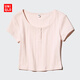 優(yōu)衣庫女裝提花羅紋亨利領(lǐng)T恤/短袖辣妹風(fēng)474412 10 水粉色 M /160/84A