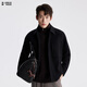 利郎輕時(shí)尚男裝【條紋肌理】毛呢大衣男內里充絨翻領(lǐng)保暖羊毛羽絨外套 黑色（1K） XL (175)