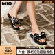 MIO米奧外穿涼拖鞋女2025夏季新款法式方頭蝴蝶結(jié)波點(diǎn)平底一字拖 黑/白色 38 (240mm)