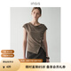 INSISFEMME亞麻2025夏季新款蕩領(lǐng)新中式斜門襟設(shè)計(jì)連袖T恤上衣女 馬德里棕 L