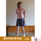 獨束大碼女裝復古POLO領(lǐng)收腰顯瘦T恤女夏季新款微胖mm休閑百搭上衣 桃粉色 L （尺碼：2）