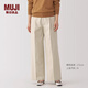 無(wú)印良品（MUJI） 女式 不易起皺 抽褶 直筒褲 褲子女款秋冬款 長(zhǎng)褲 BE1QSA4A 淺米色 S (155/62A)