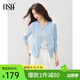 歐莎鹽系假兩件條紋針織開(kāi)衫女2025秋季新款簡(jiǎn)約通勤圓領(lǐng)上衣 淺藍色 L