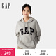 Gap男女裝2025春季新款貼布繡logo連帽衫衛(wèi)衣經(jīng)典上衣美版 灰色 868453 S 美碼 M亞洲碼175/92A