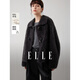 ELLE綿羊毛牛角扣毛絨短外套女2025冬季新款新年復古通勤羊羔毛上衣 深灰 S