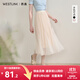 西遇法式網(wǎng)紗魚(yú)尾裙女2025年春夏新款小個(gè)子紗裙a字高腰半身裙 杏色 M (27)