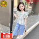 G.DUCKKIDS小黃鴨童裝兒童衣服女童套裝夏季2024新款小女孩飛袖山本褲兩件套 藍(lán)色  140 (建議130cm 10-11歲左右)cm