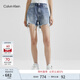 Calvin Klein Jeans夏季女士簡(jiǎn)約貼片街頭潮流ck毛邊純棉牛仔短褲ZW02068 1A4-牛仔藍 27