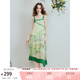 兩三事青漪浣紗 2025夏季新款森女風(fēng)荷葉邊拼接盤(pán)扣印花吊帶裙連衣裙 黃綠色 L