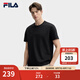 FILA 斐樂官方男子女子針織短袖衫2025春新款簡(jiǎn)約休閑舒適情侶圓領(lǐng)T恤 正黑色-BK L