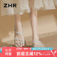 ZHR平底涼拖鞋女氣質水鉆兩穿單涼鞋女仙女風一字帶女鞋 EH169米色38
