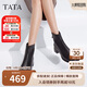 他她（TATA）法式時裝短靴女靴子休閑羊皮彈力靴2024 黑色 37