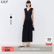 LILY夏新款女裝設(shè)計感學(xué)院風(fēng)百褶氣質(zhì)V領(lǐng)通勤長款高腰連衣裙 510黑 XL