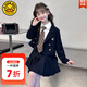G.DUCKKIDS童裝女童秋裝套裝2024新款兒童西裝jk套裙學(xué)院風(fēng)三件套女孩表演服 西裝三件套+領(lǐng)帶-春秋季 150 適合140-150cm年齡11-12歲