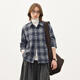 714street復古拉毛絨感格子襯衫男2025秋冬國潮情侶長(cháng)袖襯衣外套 藍色格紋 S