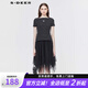 S.DEER圣迪奧女夏季時尚百搭條紋印花網(wǎng)紗T恤兩件連衣裙S21281219 黑色/91 M 165