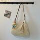 葉余手工編織包包女2025新款慵懶風(fēng)度假單肩包大容量斜挎托特包 米白色 不帶掛件