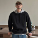 倉石一樹(shù)假兩件設計連帽衛衣男士新款春秋季潮流加厚加絨ins長(cháng)袖寬松外套 黑色 XL 【建議130-150斤】