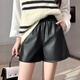 LOVELY&DEARLY皮短褲女2025新款春秋外穿高腰顯瘦咖色小個(gè)子a字闊腿黑色配靴子 黑色 S 適合80-95斤