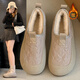 LINBUXAN品牌老北京棉鞋女冬季牛筋底加絨布鞋防水防滑一腳蹬中老年媽媽鞋 杏色 35