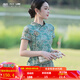 煙花燙新中式襯衫女2025新款春夏復(fù)古氣質(zhì)國風(fēng)印花短袖上衣SD 飾亦 綠色印花（上衣） L