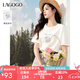 lagogo簡約印花圓領(lǐng)T恤女拉谷谷2025年夏季新款清爽通勤百搭小白t 本白色 M