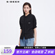 sdeer圣迪奧2022年夏季新品系帶立領撞色字母不規(guī)則氣質短袖襯衫女裝S22280408 黑色/91 S 160