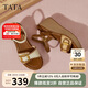 他她tata海島假日法式坡跟涼鞋女度假一字帶涼鞋25夏7MYA1BL5杏/棕 35
