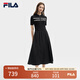 FILA 斐樂官方女裝連衣裙2025夏新款時(shí)尚休閑簡約修身短袖連身裙子 正黑色-BK S 160/80A/S