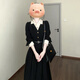 韓璐嬌（hanlujiao）小香赫本風(fēng)黑色連衣裙子女春秋季2025新款假兩件氣質(zhì)顯瘦收腰長(cháng)裙 黑色 M