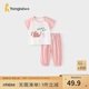 童泰（TONGTAI）嬰兒短袖套裝夏季純棉寶寶衣服男童女童外出上衣長(zhǎng)褲兒童童裝 粉色 100