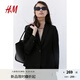 H&M女裝西裝秋季時尚通勤法式修身商務正裝干練西服外套0988242 黑色 170/100