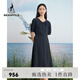 beanpole【度假連衣裙】濱波  春夏女士優(yōu)雅小V領短袖連衣裙 藏青色 M 165/88A