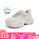 駱駝（CAMEL）老爹鞋女網(wǎng)布皮面拼接雙系帶厚底休閑鞋 L23S703108W 杏色透網(wǎng) 38