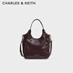 CHARLES&KEITH25秋季新品簡(jiǎn)約手提式托特包菜籃子包生日禮物CK2-30782659 Wineberry Red紫紅色 S