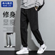棉致國(guó)潮品牌男裝休閑褲男韓版百搭束腳褲寬松系帶運(yùn)動(dòng)褲子 黑色 2XL 